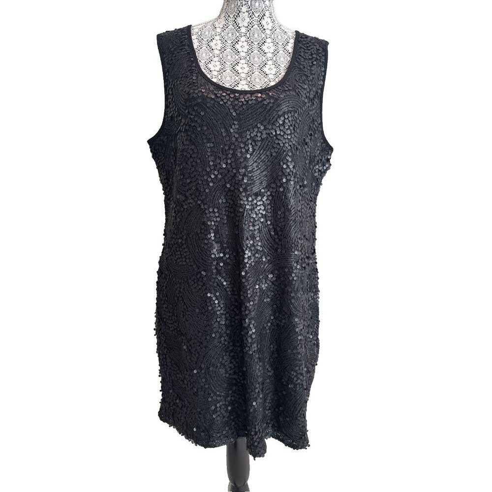 Jeanne Beker black dress sexy short sleveless sequin scoop flapperโ Gatsby